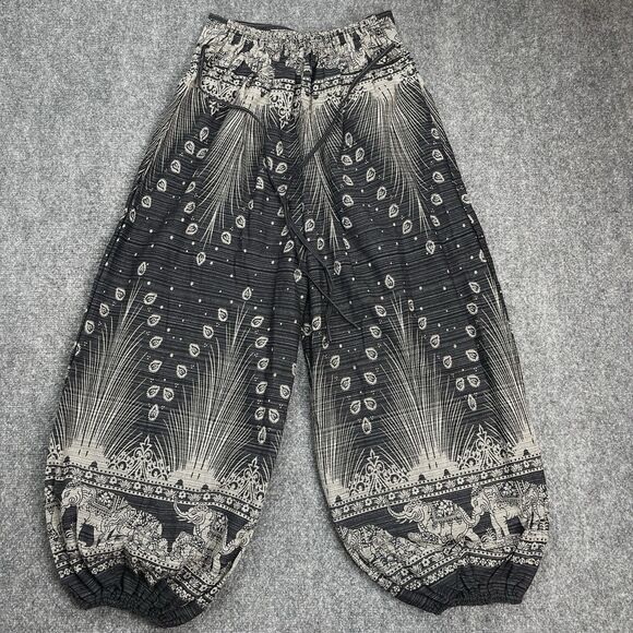 Kamana Harem Pants Womens Large Wide Leg Elephant Print Exterior Pocket Cotton - Picture 2 of 10